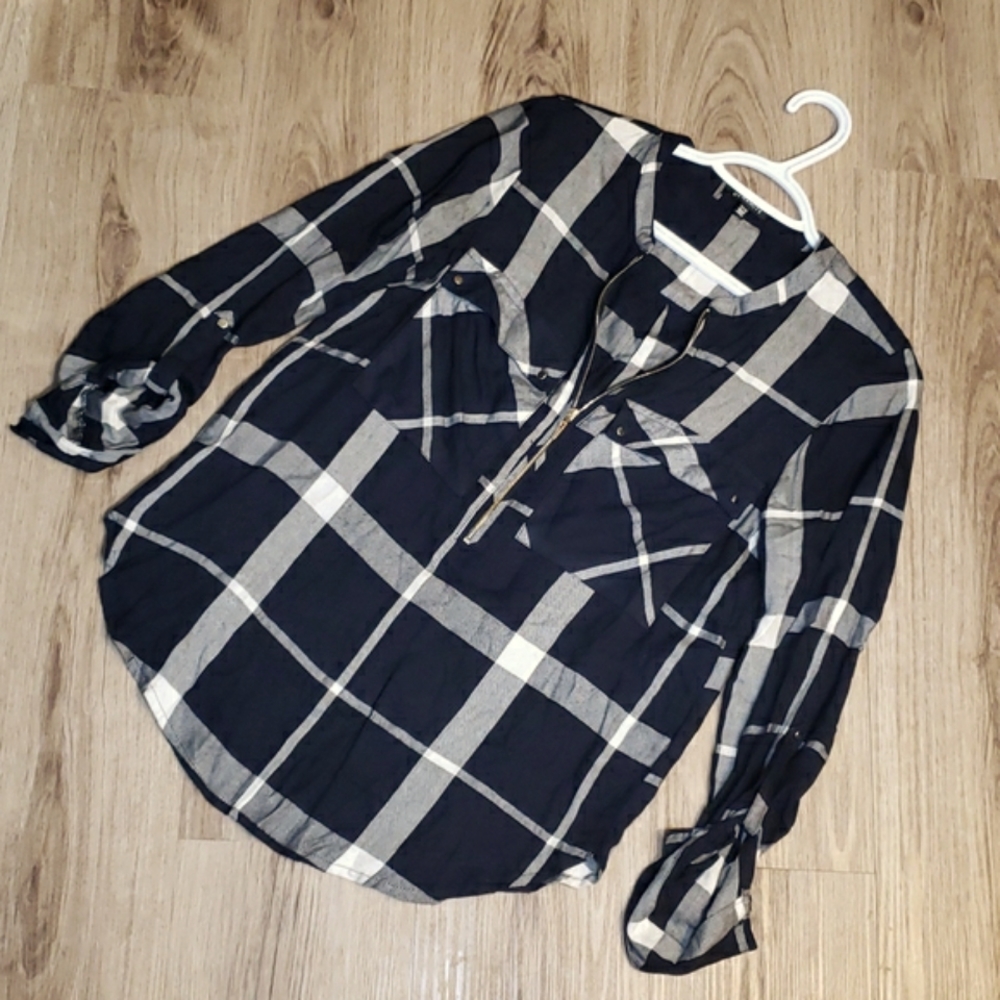 Dynamite Plaid Half Zip Top